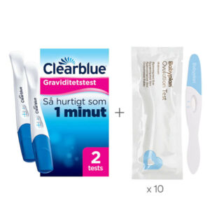 Clearblue graviditetstest og Babyplan ægløsningstest stav sæt